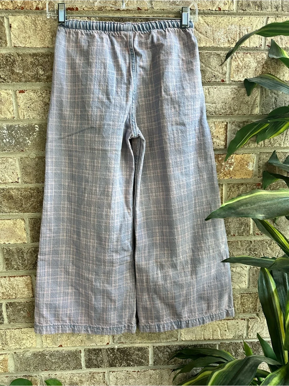 GAP Kids Light Blue and Pale Pink Plaid Wide leg Elastic Waist Pants